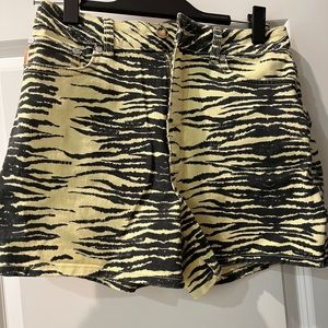 Ganni denim zebra print shorts